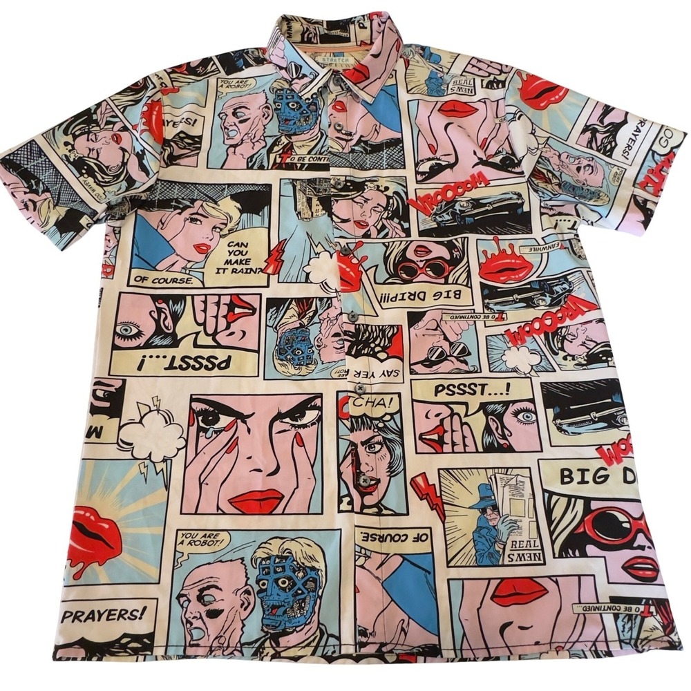 Oh Snap! Drill Clothing Co Mens Medium Comic Book Pop Art Short Sleeve Shirt